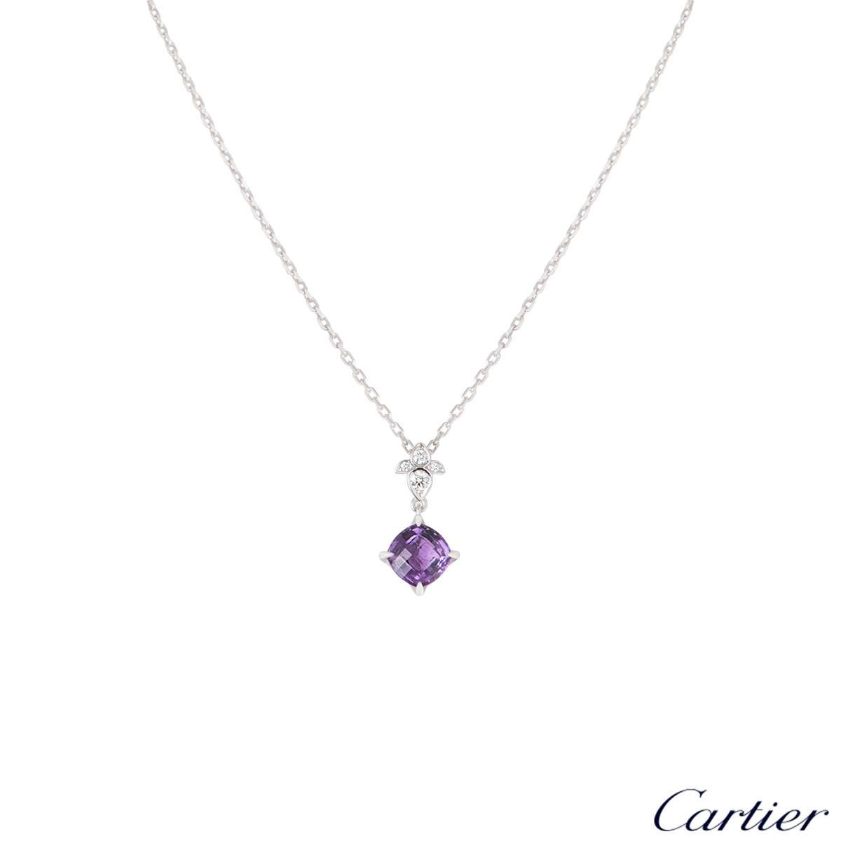 Cartier White Gold Amethyst Lotus Pendant B3041600 | Rich Diamonds